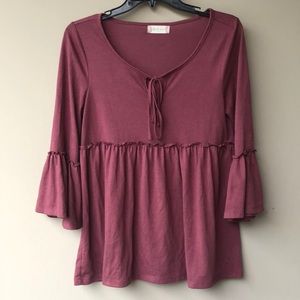 Altar’d State Peplum Sleeve Blouse w/ Tie Front